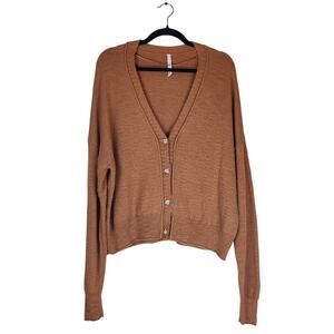 Paper Label BCI Cotton Blend Front Button Cozy Cardigan Sweater Large Brown